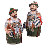 Beer mug in the shape of a Bavarian. dressed with Lederhosen he holds a beer mug in one hand and a rifle with an Edelweiss and the Bavarian flag in the other