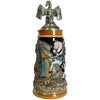 Beer Stein with a knight fighting a dragon and a pewter dragon standing tall on the pewter lid.