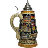 Beer Stein with a soldier holding a German flag and famous sights of Berlin, Rothenburg and Loreley - Rhein.