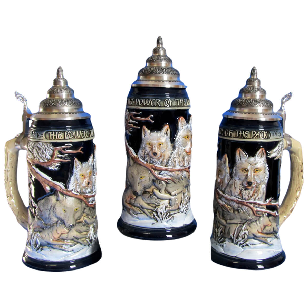 three different ankles of the Power of the pack beer stein.