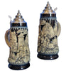 The sides of the dark blue and beige Beer Stein with important sight seeing places in Germany.